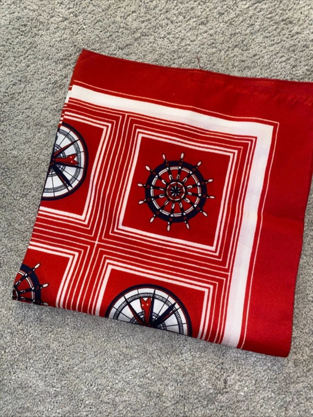 Vintage‎ Nautical Compass Helm Square Scarf, Red White Blue Made In Italy
